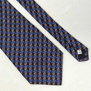 PATRICK FRANCIS IRELAND SILK TIE BLUE BLACK GOLD GEOMETRIC SATIN 3.75" X 60"